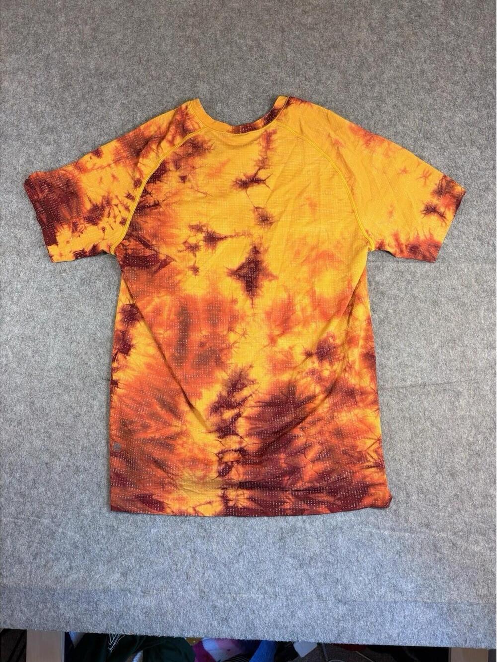 Lululemon Mens M Metal Vent Tech Crew Short Orange Space Tie Dye T Shirt